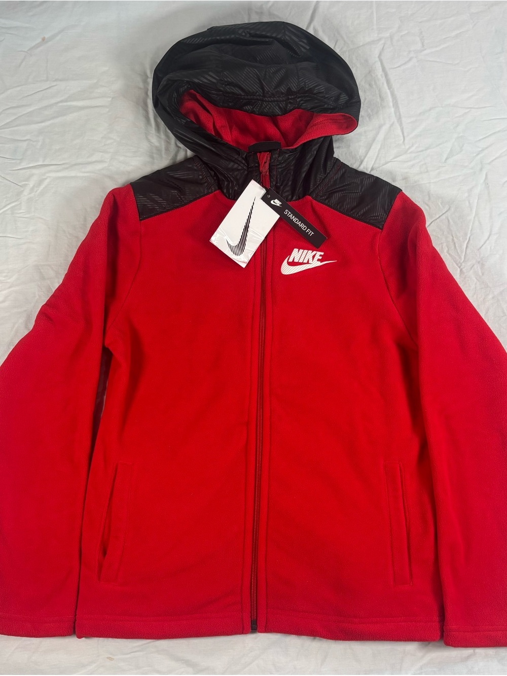 Nike Kids Red Full-Zip Hooded Jacket with Black Hood Panels